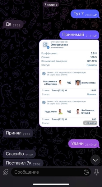Обзор телеграм-канала Теннис | Ставки на АТП ВТА, отзывы о каппере