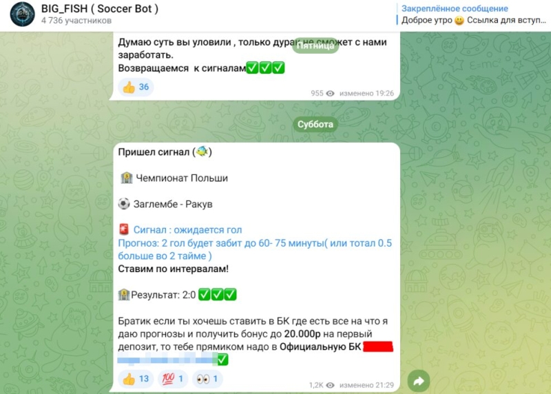 BIG_FISH (Soccer Bot) — бот с прогнозами на футбол, отзывы