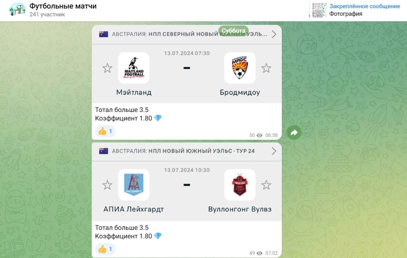 Телеграм-канал с прогнозами Футбольные матчи: обзор, отзывы