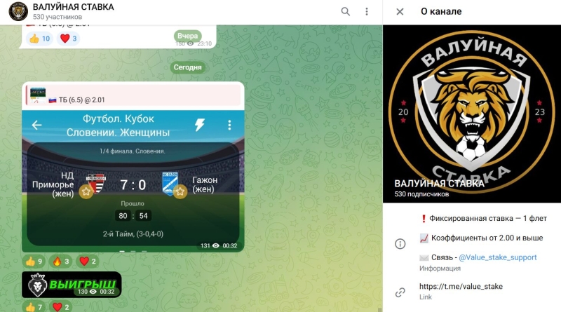 Телеграмм канал Валуйная Ставка — проверка, отзывы