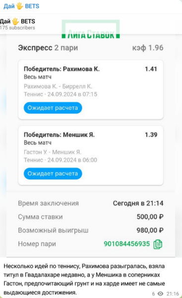 Дай Bets — канал о ставках в Телеграм, отзывы