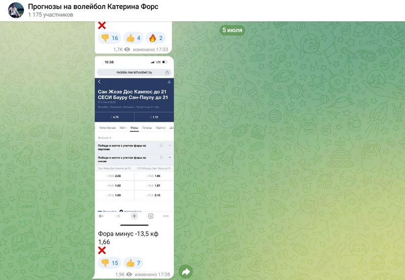Прогнозы на волейбол Катерина Форс — ТГ канал, обзор, отзывы
