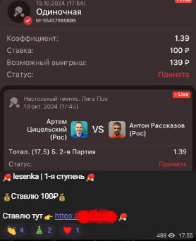 Various Bets  — ставки на настольный теннис, отзывы